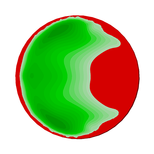 Abbildung 2 – Vergleich der sichtbaren Defekte (links) mit der simulierten lokalen Partikelkonzentration (rechts) (c) SIGMA Engineering GmbH